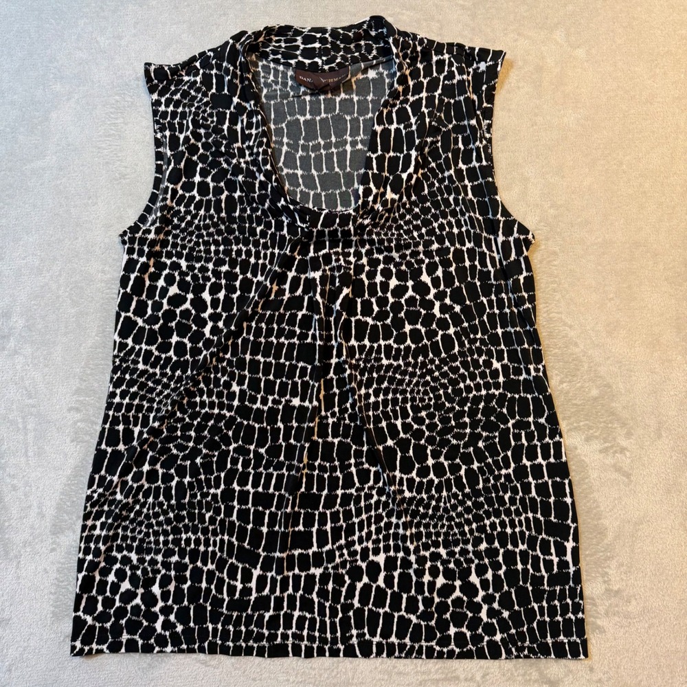 Dana Buchman Black White Abstract‎ Animal Print Cowl Neck Sleeveless Blouse Med